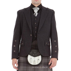 Men’s Wool Scottish Highland Braemar Argyle Kilt Jacket with Waistcoat - Grey Black