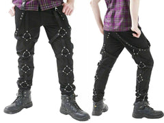 Men's Gothic Electro Bondage Techno Pant Black Punk Goth Round Circle in Trousers