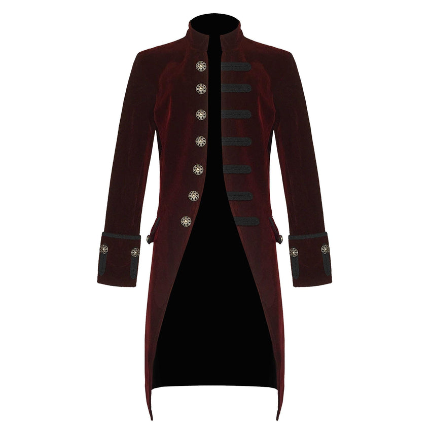 Men’s Velvet Frock Coat Gothic Victorian Jacket Steampunk Pirate Vampire Cosplay