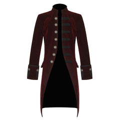 Men’s Velvet Frock Coat Gothic Victorian Jacket Steampunk Pirate Vampire Cosplay