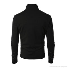 Men's Unique Modern Black Embroidery Black Military Napoleon Hook Jacket