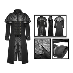 Men's Black Long Coat Gothic Highwayman Steampunk VTG Military Jacket