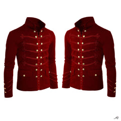Men's Unique Modern Red Embroidery Red Velvet Military Napoleon Hook Jacket