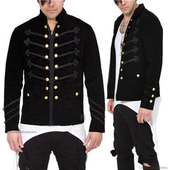 Men's Unique Modern Black Embroidery Black Military Napoleon Hook Jacket