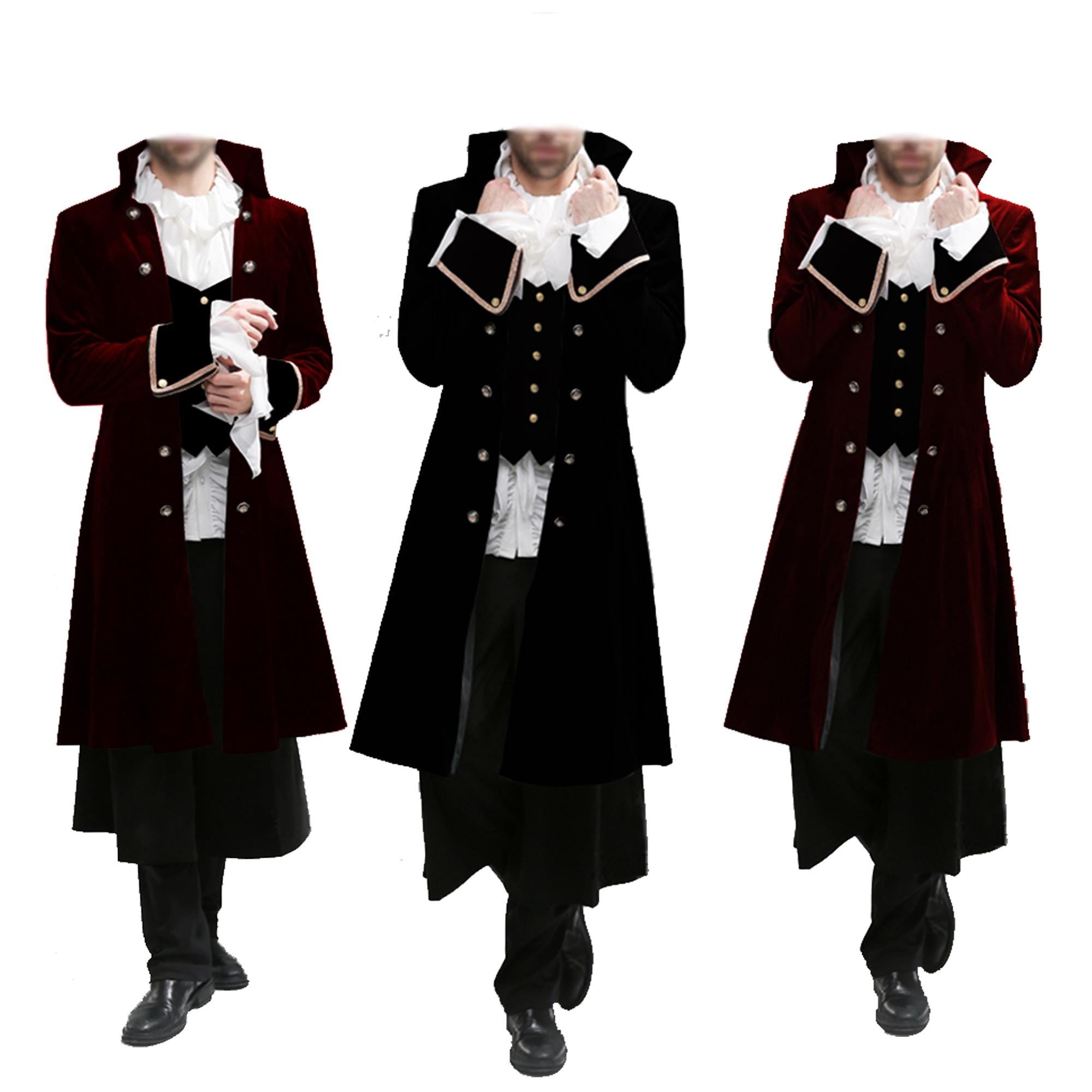 Men’s Regency Gothic Velvet Long Captain Pirate Jacket Steampunk Victorian Vintage Fashion Coat