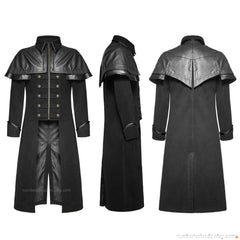 Men's Black Long Coat Gothic Highwayman Steampunk VTG Military Jacket