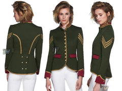 Women Green Wool Military Jacket Naval Officer Gothic Blazer Army Admiral Coat