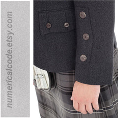 Men’s Wool Scottish Highland Braemar Argyle Kilt Jacket with Waistcoat - Grey Black