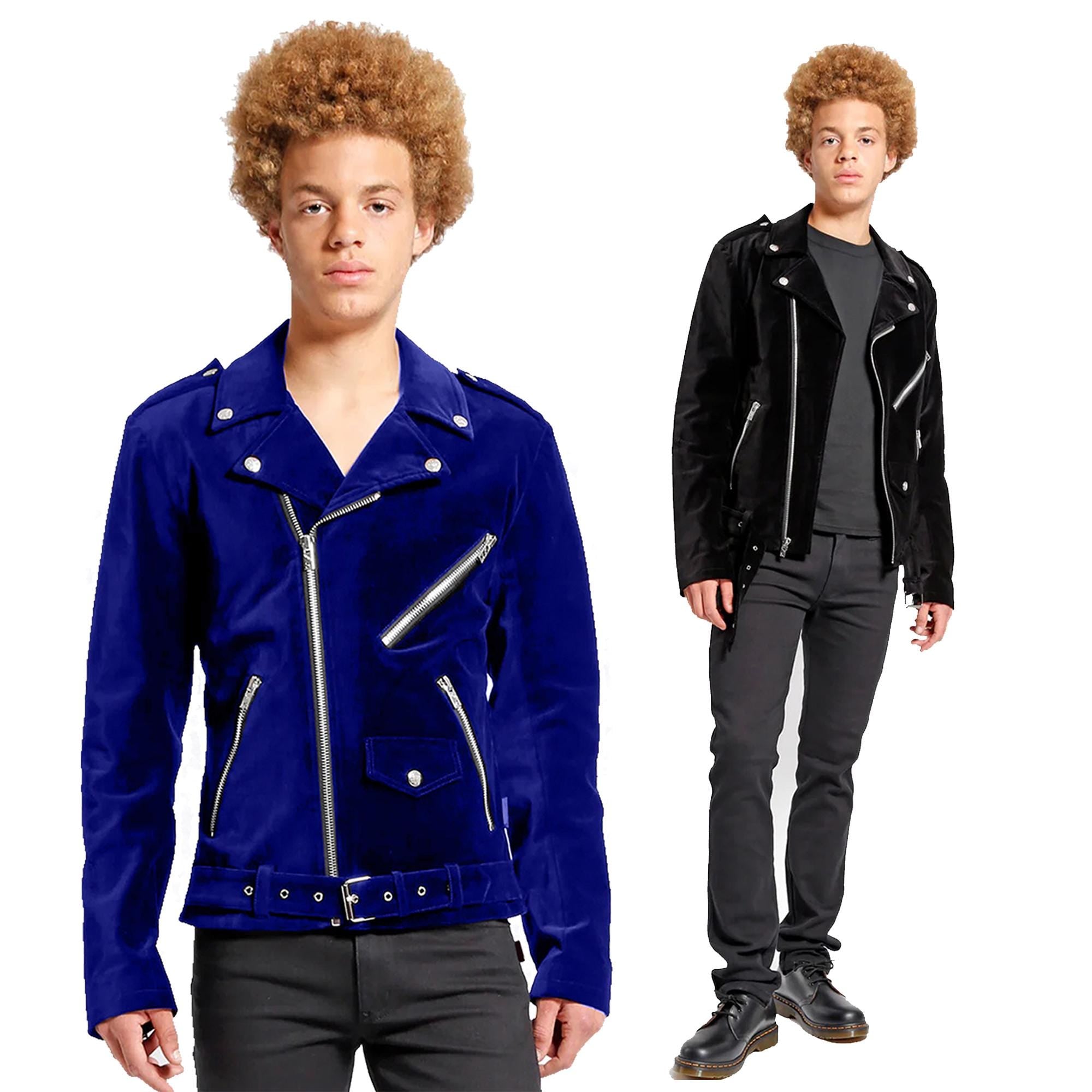 Men's Classic Motorbike Velvet Jacket Punk Fetish Retro Fashion Casual Zipper Jacket