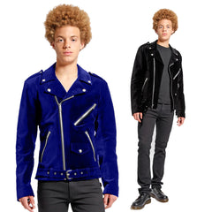 Men's Classic Motorbike Velvet Jacket Punk Fetish Retro Fashion Casual Zipper Jacket