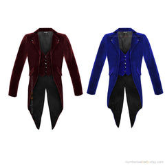 Men's Regency Steampunk Tailcoat Velvet Jacket Gothic Victorian Cosplay Costume Wedding Coat