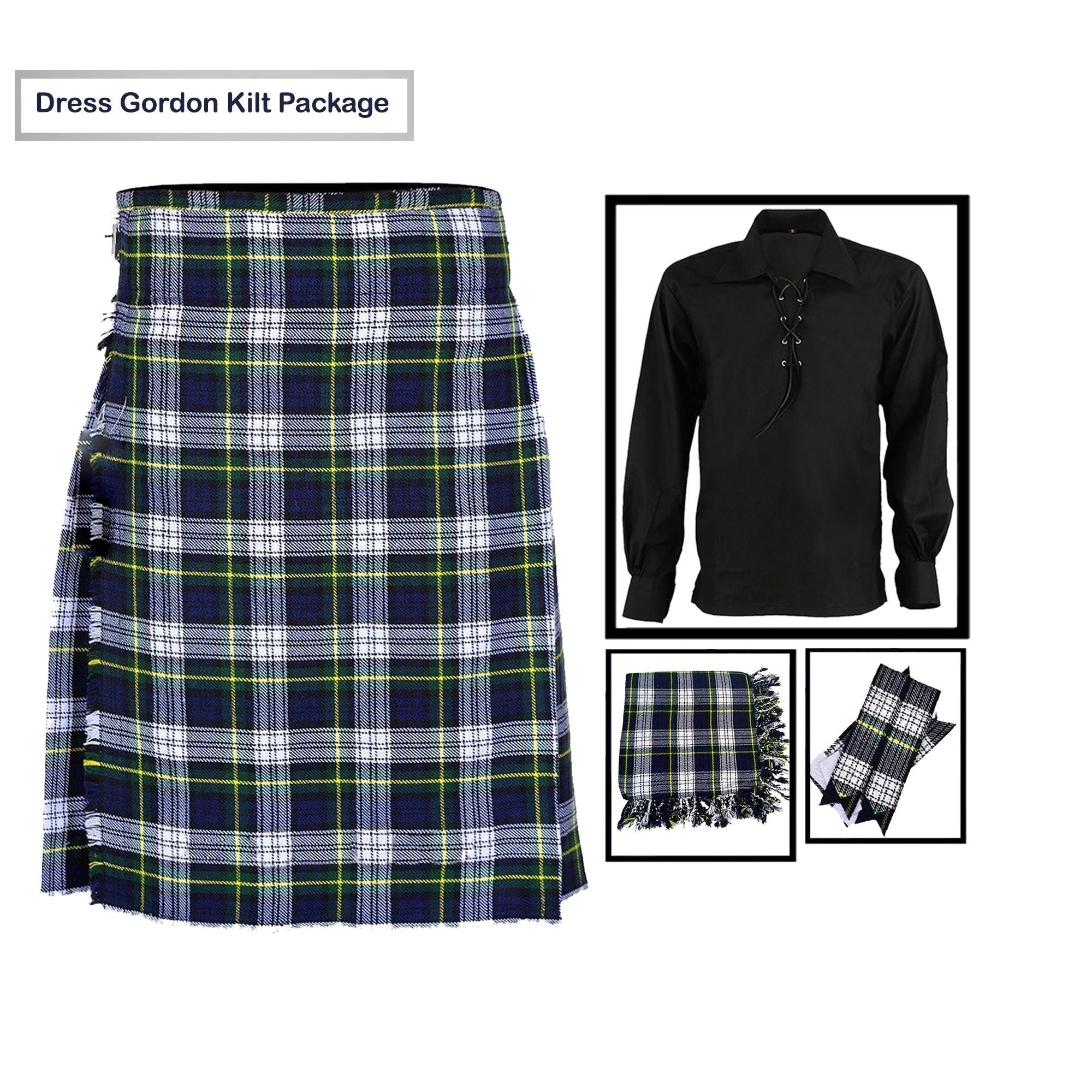 Scottish Traditional Highland Dress Gordon Tartan Kilt Outfit 4 Pieces