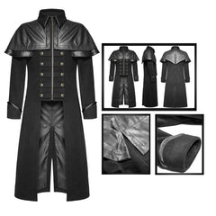 Men's Black Long Coat Gothic Highwayman Steampunk VTG Military Jacket