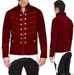 Men's Unique Modern Red Embroidery Red Velvet Military Napoleon Hook Jacket