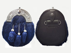 Blue Fur Sporran 3 Tassels Full Dress Kilt Sporran With Chain Belt