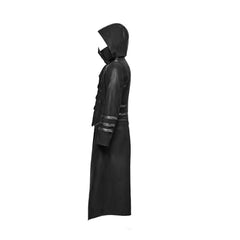 Men's Gothic Faux Leather Hooded Trench Coat - Steampunk Assassin Jacket