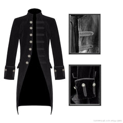 Men’s Velvet Frock Coat Gothic Victorian Jacket Steampunk Pirate Vampire Cosplay