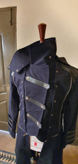 Men's Black Steampunk Military Trench Jacket Gothic Long Coat Scorpion Hooded Trench