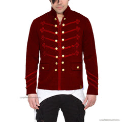Men's Unique Modern Red Embroidery Red Velvet Military Napoleon Hook Jacket