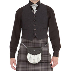 Men’s Wool Scottish Highland Braemar Argyle Kilt Jacket with Waistcoat - Grey Black