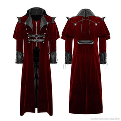 Men's Gothic Velvet Steampunk Coat: Military Regency Highwayman Jacket