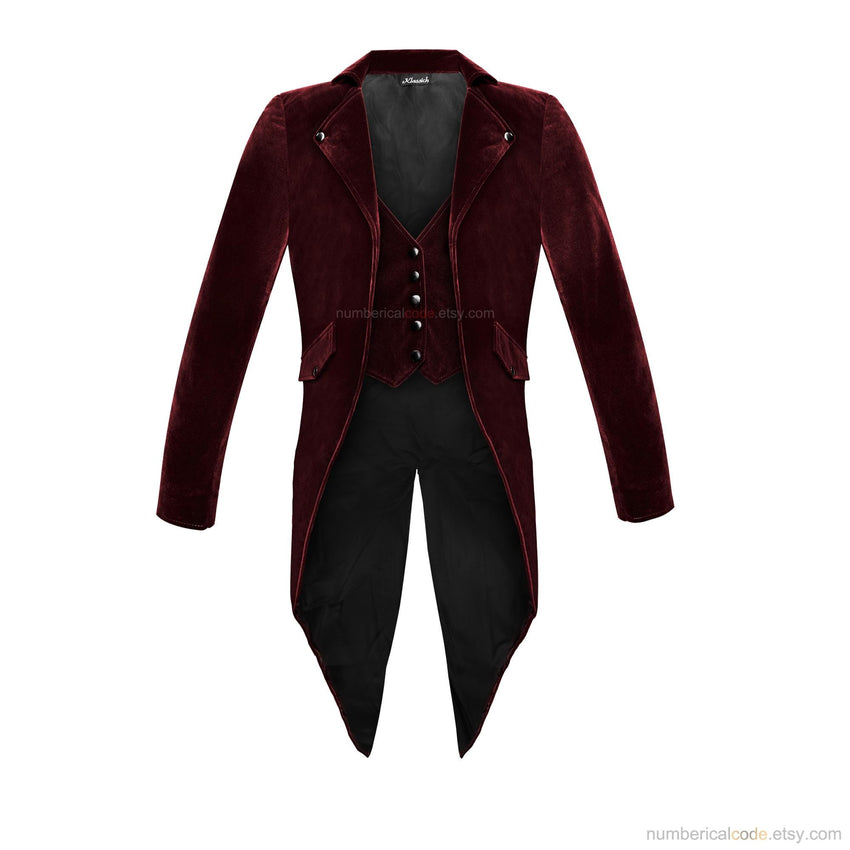 Men's Regency Steampunk Tailcoat Velvet Jacket Gothic Victorian Cosplay Costume Wedding Coat
