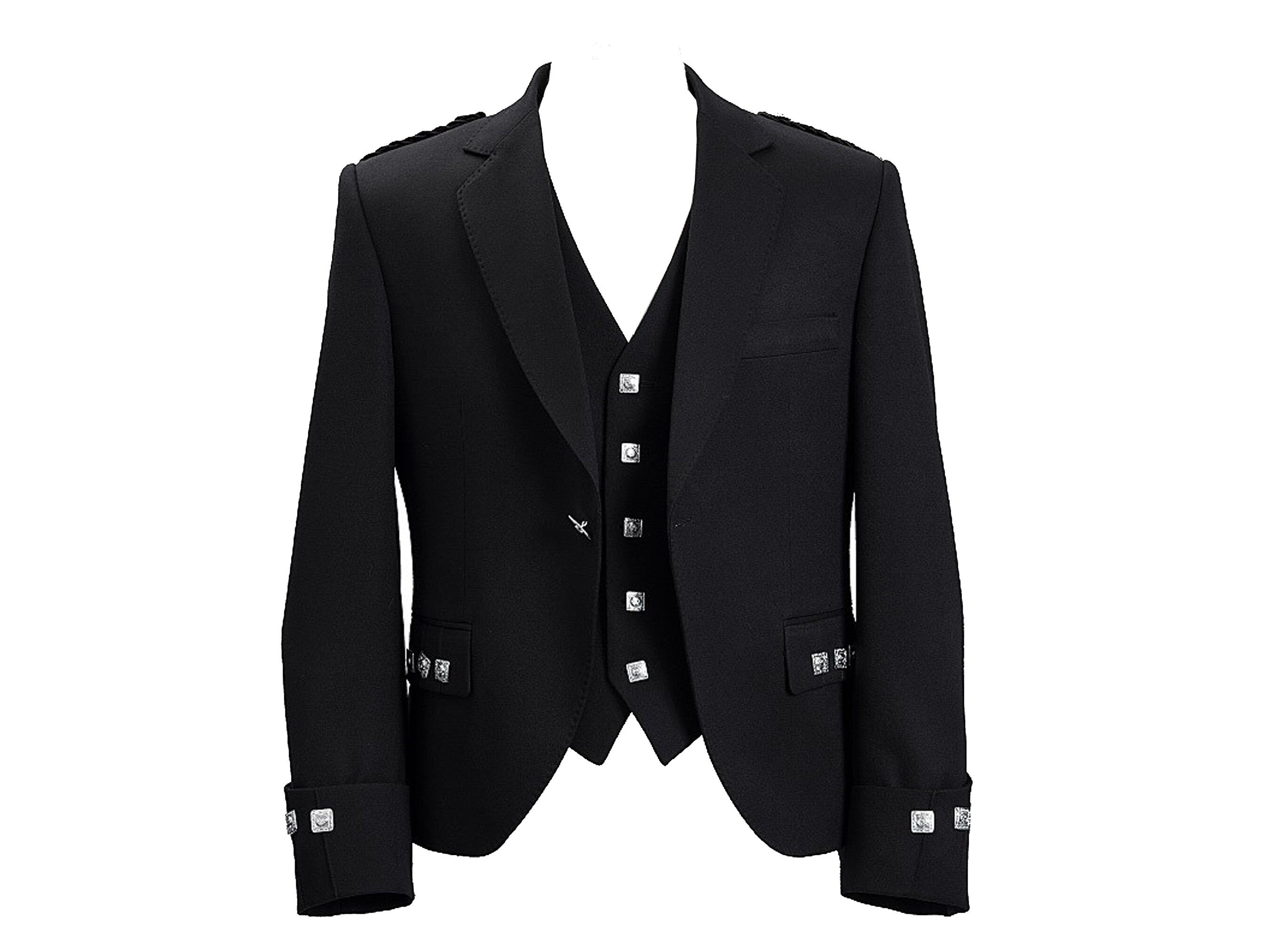 Men's Scottish Black Argyle Highland Kilt Jacket With Waistcoat/Vest - Sizes 36"- 54"