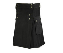 Black Active Men Deluxe Utility Kilt With Side Straps & Buckle Handmade Heavy Duty Cotton