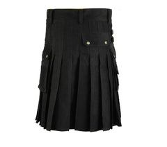 Black Active Men Deluxe Utility Kilt With Side Straps & Buckle Handmade Heavy Duty Cotton