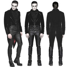 Men's Tailcoat Jacket Black Velvet Gothic Steampunk Vampire Swallowtail Costume