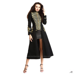 Women Red Long Gothic Coat Officer Hussar Steampunk Fashion Jacket Style Gold Gilding For Ladies