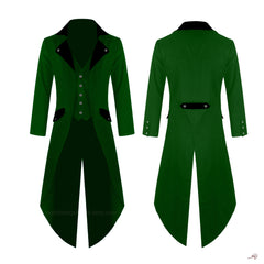 Men's Steampunk Tailcoat Jacket Red & Green Colors with Black Lapels Gothic Victorian Coat VTG