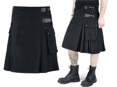 Men Black Active Modern Adjustable Leather Straps Heavy Duty Utility Kilt