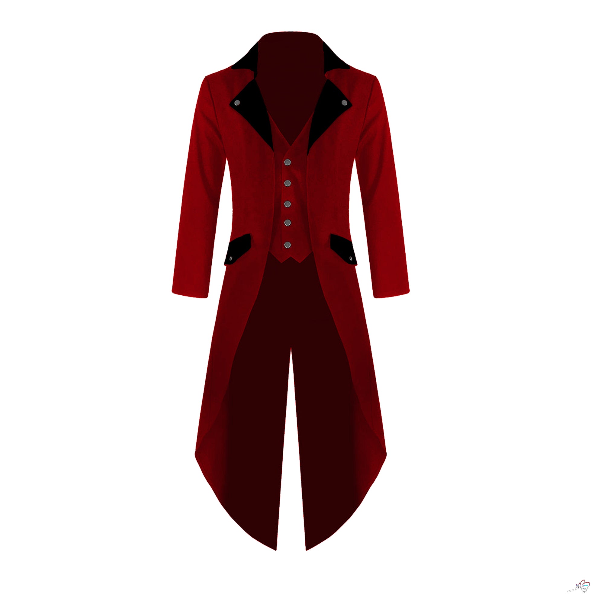 Men's Steampunk Tailcoat Jacket Red & Green Colors with Black Lapels Gothic Victorian Coat VTG