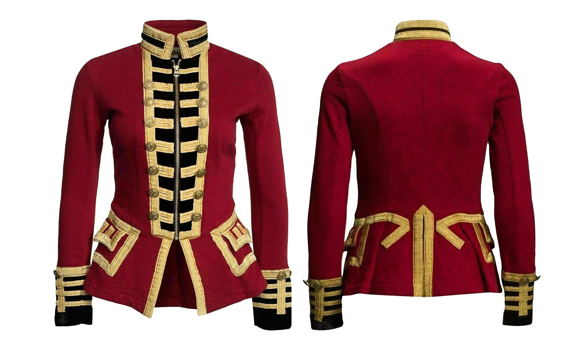 Women Military Blazer Red Wool French Terry Officer's Commander Band Jacket