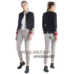Ladies Black and Red Wool Military Commander Officer Hussar Gothic Blazer Banned Admiral Army Jacket