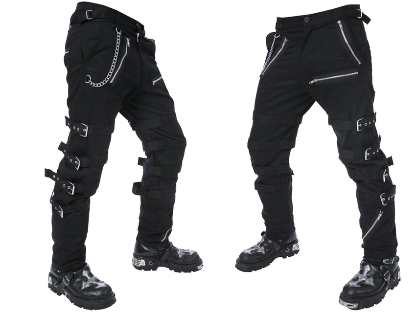 Men's Black Gothic Steampunk Punk Morte Pants Buckle Chain Trousers