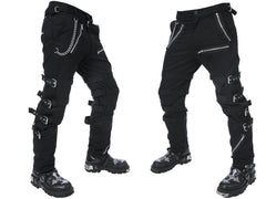 Men's Black Gothic Steampunk Punk Morte Pants Buckle Chain Trousers
