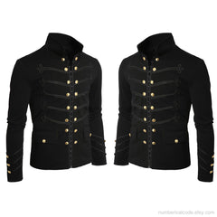 Men's Unique Modern Black Embroidery Black Military Napoleon Hook Jacket