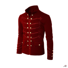 Men's Unique Modern Red Embroidery Red Velvet Military Napoleon Hook Jacket