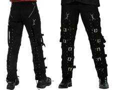 Men Gothic Black Buckles Zips Straps Trouser Goth Punk Cyber Pants