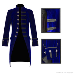 Men’s Velvet Frock Coat Gothic Victorian Jacket Steampunk Pirate Vampire Cosplay