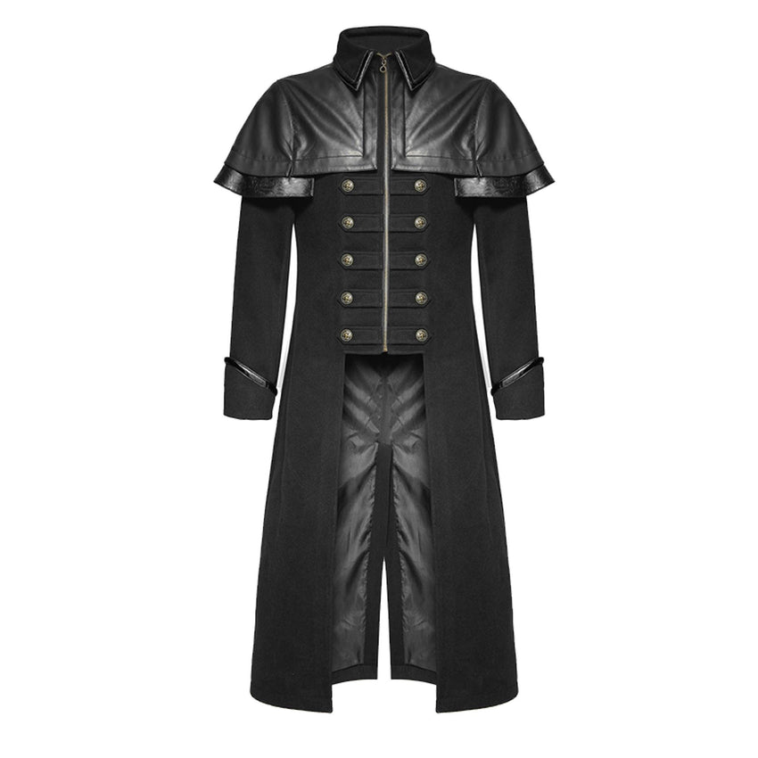 Men's Black Long Coat Gothic Highwayman Steampunk VTG Military Jacket