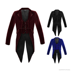 Men's Regency Steampunk Tailcoat Velvet Jacket Gothic Victorian Cosplay Costume Wedding Coat