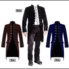 Men’s Velvet Frock Coat Gothic Victorian Jacket Steampunk Pirate Vampire Cosplay