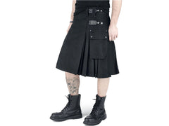 Men Black Active Modern Adjustable Leather Straps Heavy Duty Utility Kilt